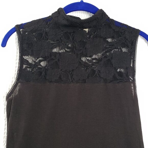 Vintage Beau Bois Sleeveless Top Womens Medium Black Mock Neck Y2K Lace Goth - Picture 9 of 11